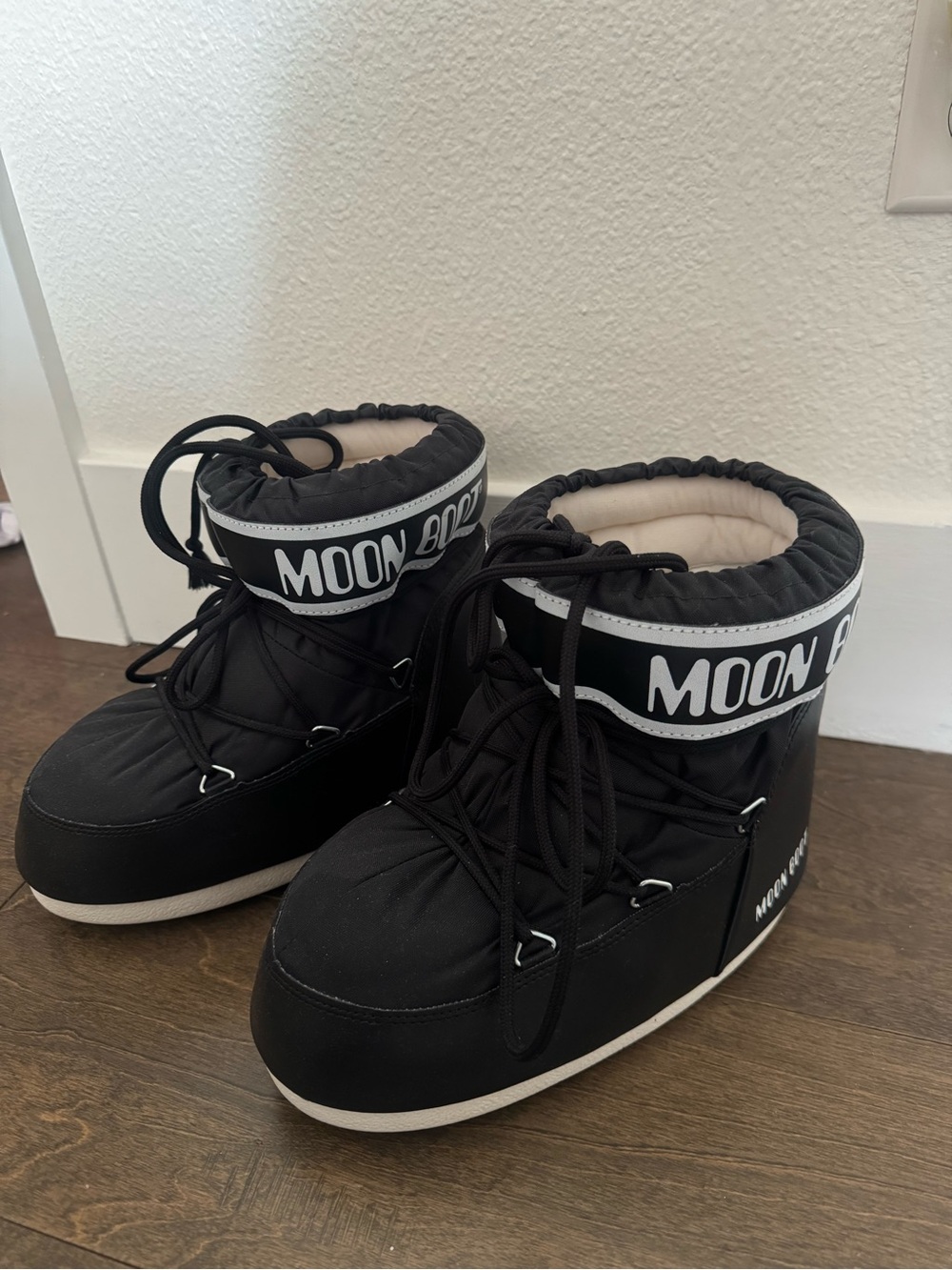 Moon Boot Black and White Lace-Up Winter Boots